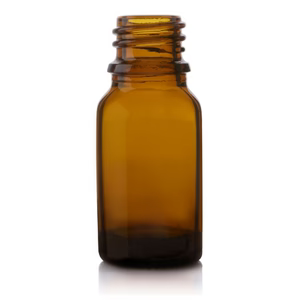 10ml small amber glass bottle without cap for essential oils, perfume samples, and apothecary use.