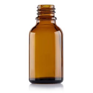 25ml amber glass bottle without cap for apothecary oils, skincare serums, and botanical extracts.