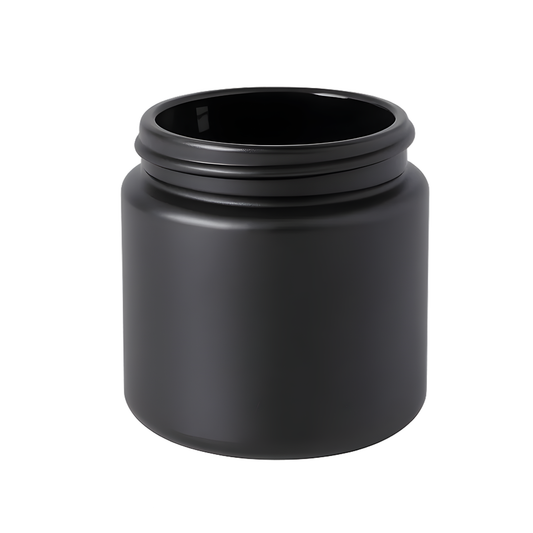 100ml sleek matte black glass jar without lid for modern candle making and luxury cosmetic packaging.