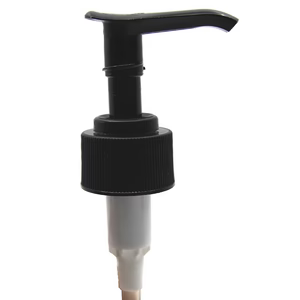 Black 28mm heavy-duty lotion pump with lock-down twist mechanism and trimmable dip tube for 500ml bottles.