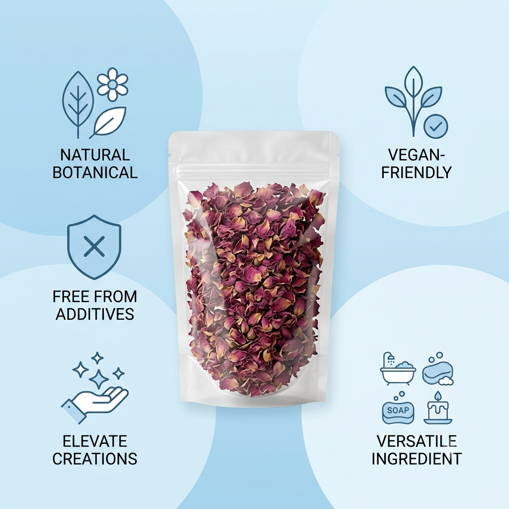 Rose Petals Fragrant Red Petals for Bath Soaks Tea Soap Decoration - Natural ingredient for professional and DIY cosmetic use