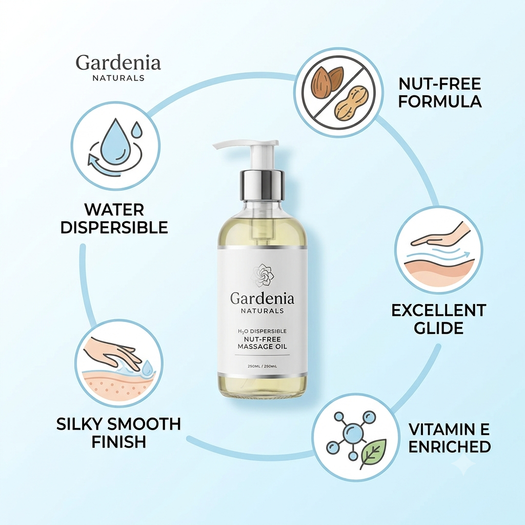 H2O Dispersible Nut Free Massage Oil – Nut-Free Water Dispersible Oil for Easy Laundry Cleanup