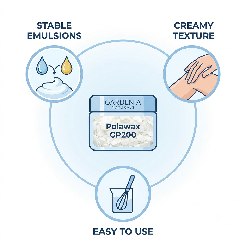 Polawax GP200 Emulsifying Wax HighPerformance Emulsifying Wax for Stable Creams Lotions - Unscented natural cosmetic base cream for skincare formulations