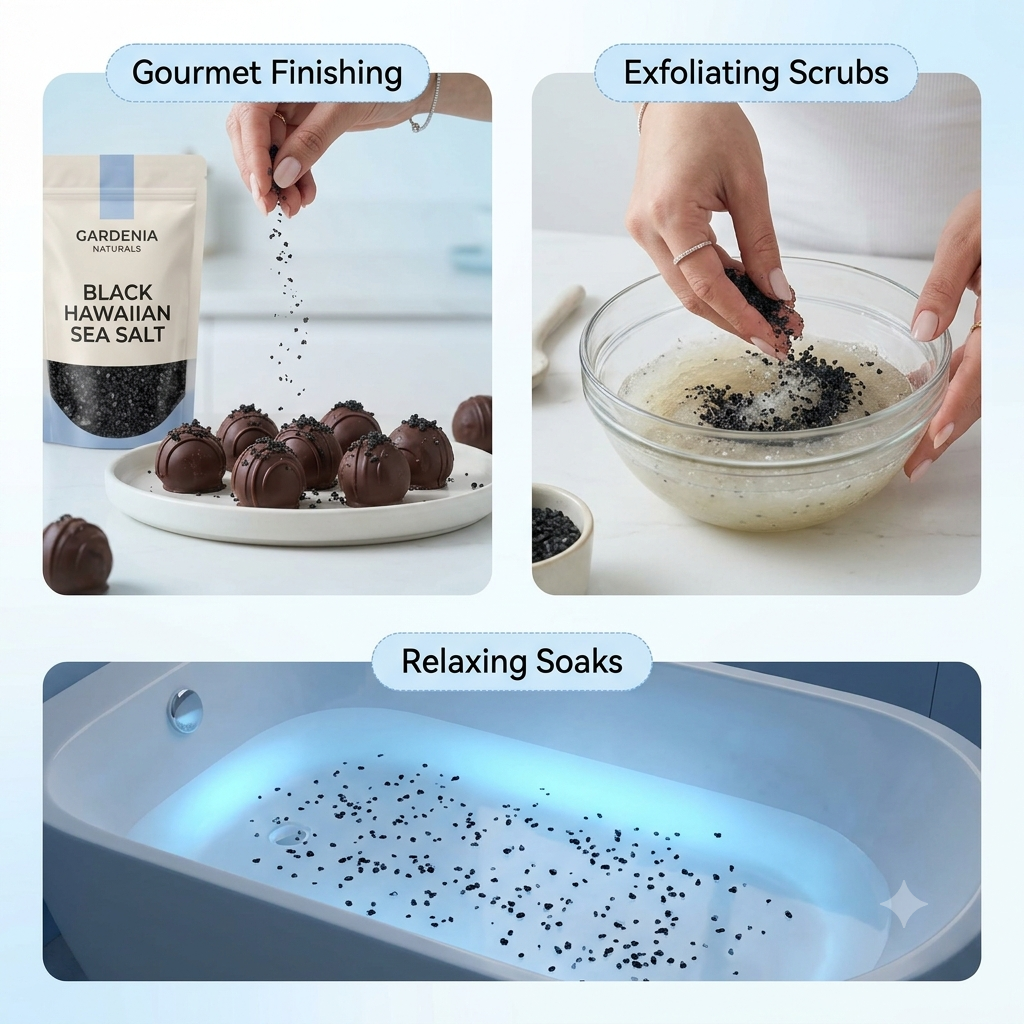 Black Hawaiian Sea Salt Fine Grade Premium Lava Salt for Gourmet Cooking Detox Body Scrubs - Mineral-rich natural bath salt for relaxation and detox