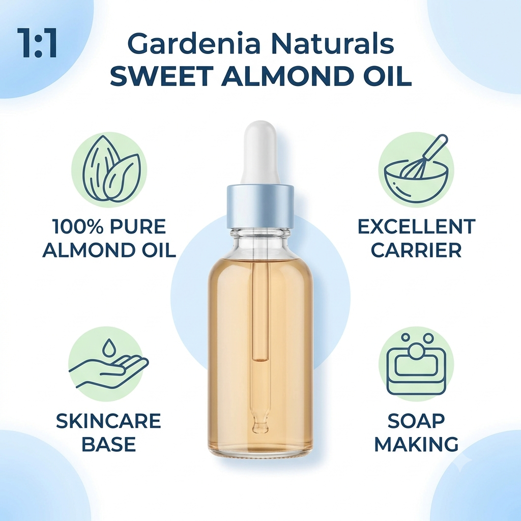 Almond Sweet Oil (Prunus dulcis) – Pure Sweet Almond Oil for Massage, Skincare & Soap Making
