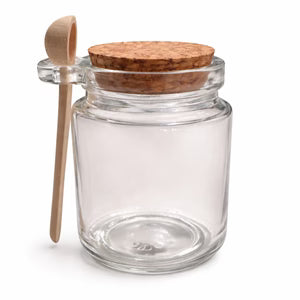 250ml premium wide-mouth clear glass salt jar without lid for artisan bath salts, sugar scrubs, and pantry storage.